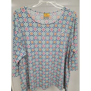 Ruby Road Colorful 3/4 length sleeve Top Sz 3X Mandala Boho Pattern